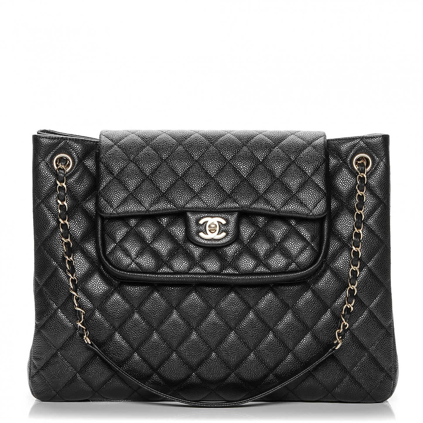 Caviar Quilted Flap Tote Black