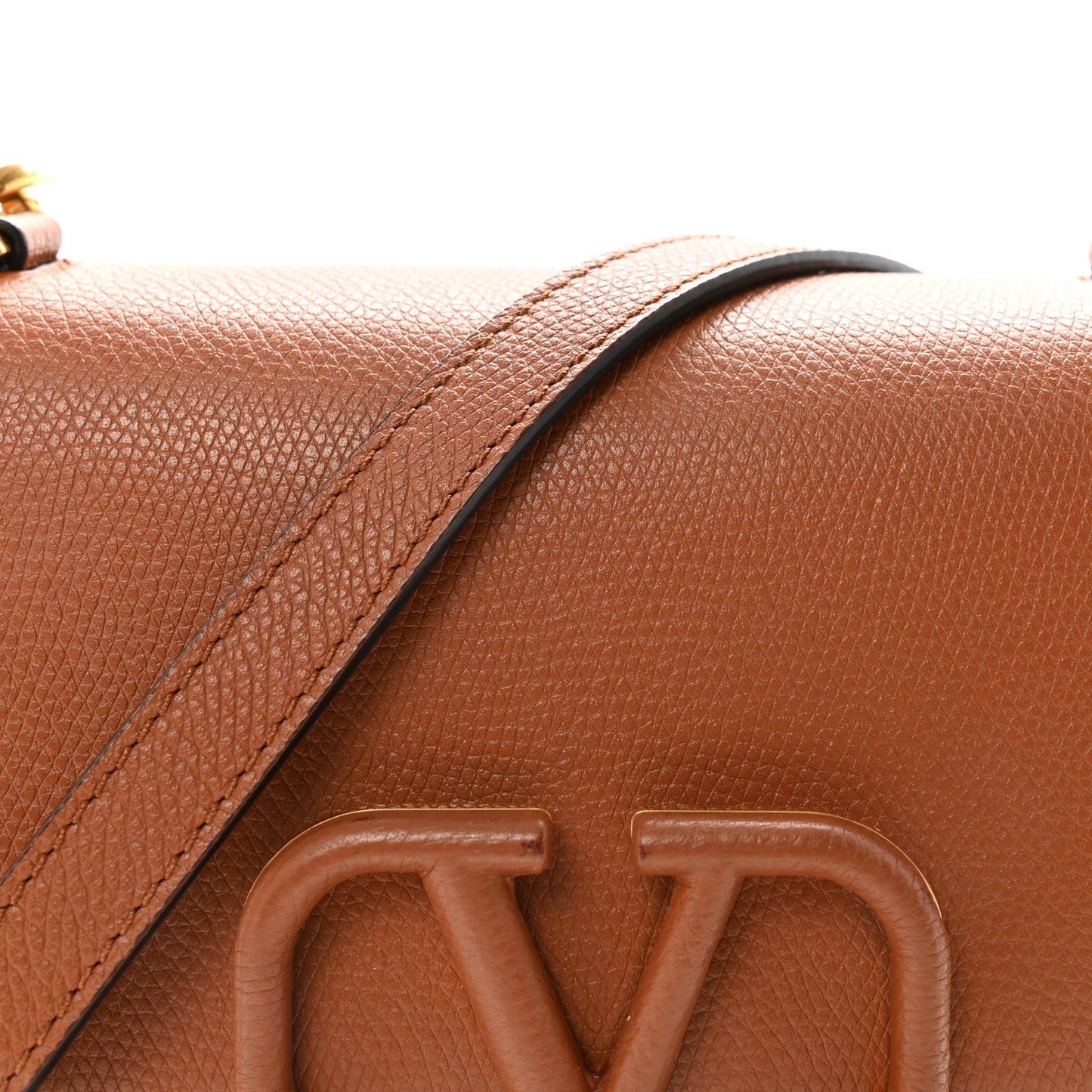 Grainy Calfskin Small VSling Shoulder Bag Saddle Brown