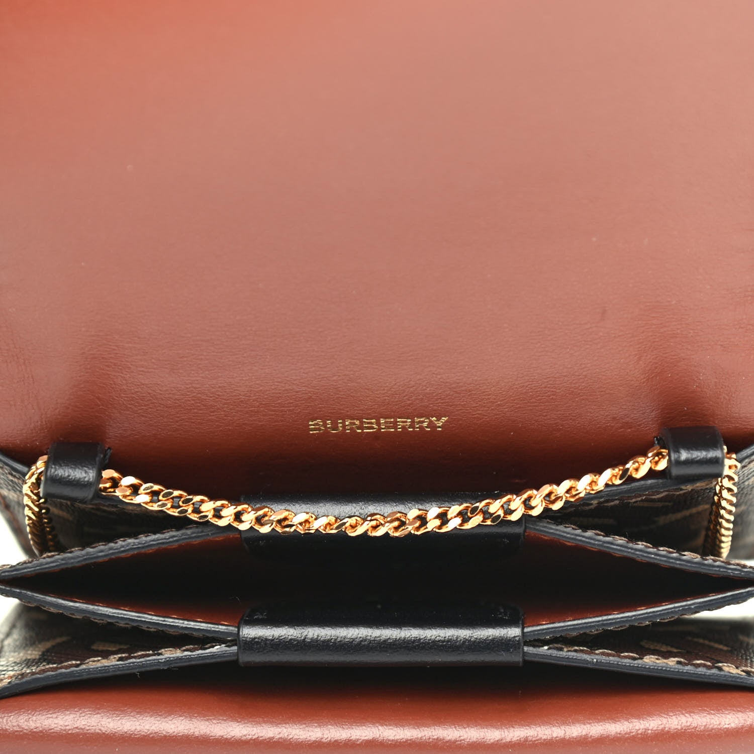 Burberry E-Canvas Monogram Stripe Jessie Chain Card Case Bridle Brown 4 of 4