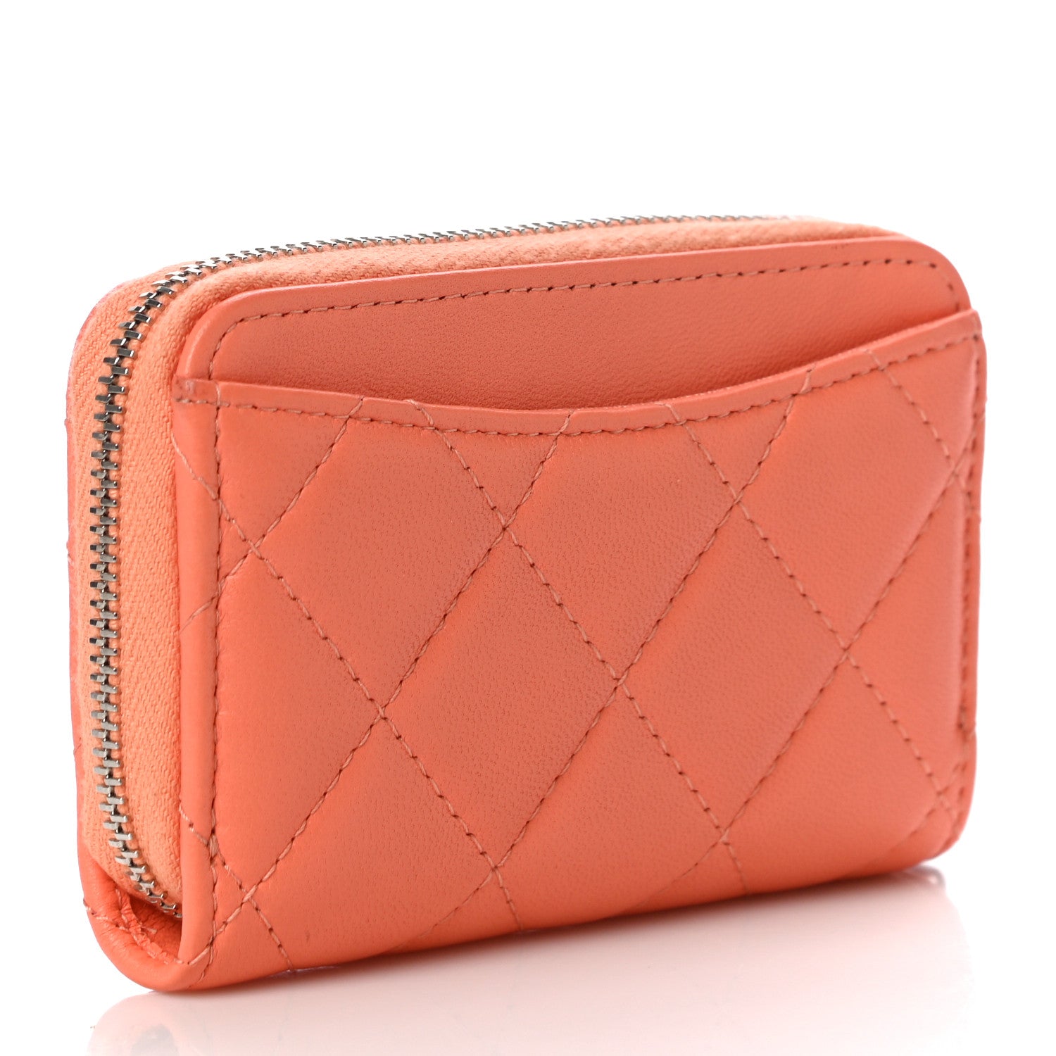 Chanel Lambskin Quilted Zip Around Coin Purse Wallet Coral 3 of 12