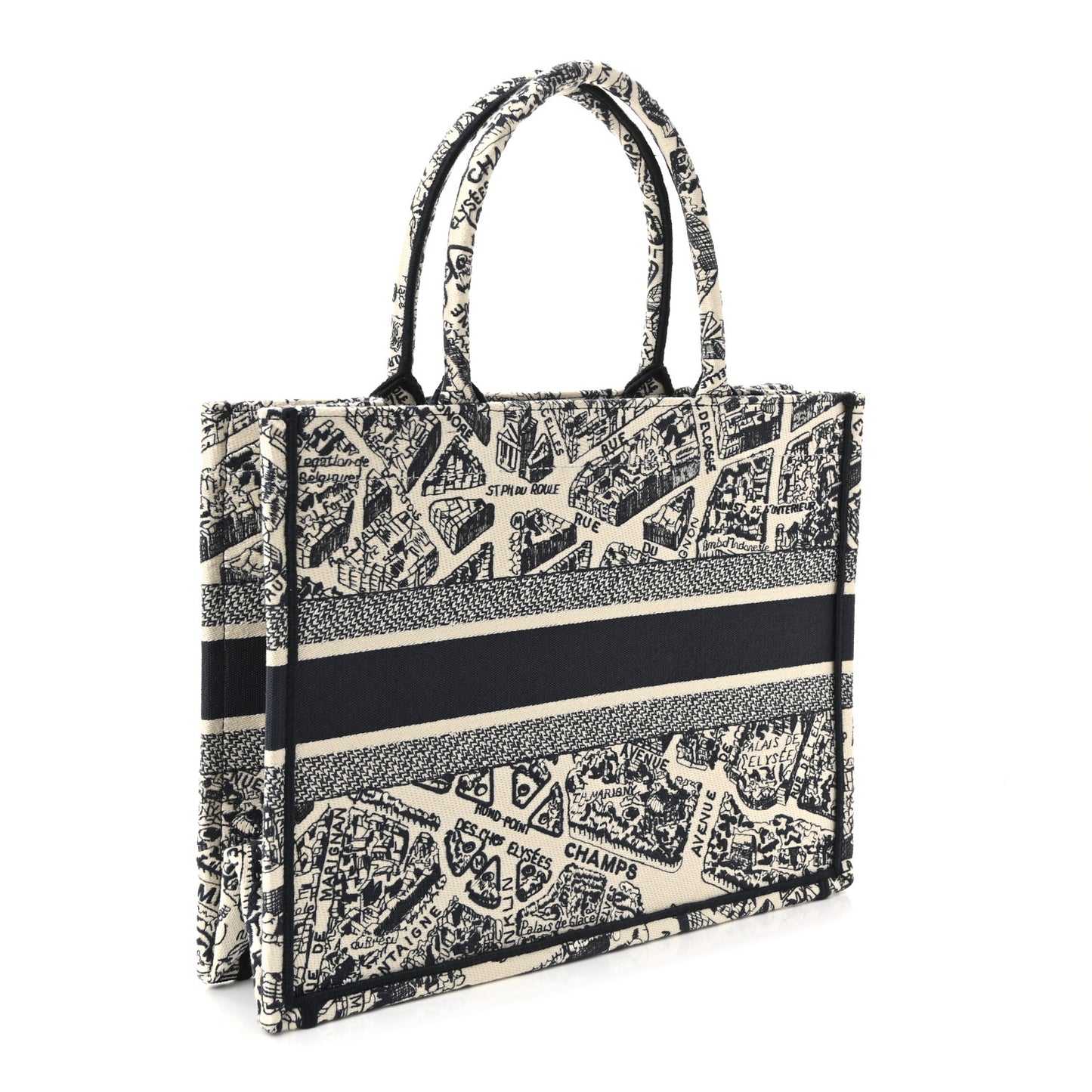 Canvas Embroidered Medium Plan De Paris Book Tote White Blue