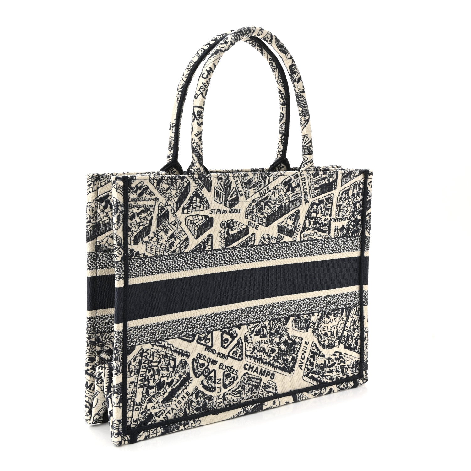Christian Dior Canvas Embroidered Medium Plan De Paris Book Tote White Blue 3 of 10