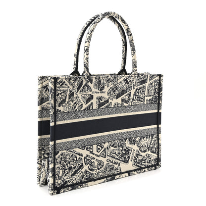 Christian Dior Canvas Embroidered Medium Plan De Paris Book Tote White Blue 3 of 10