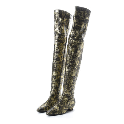 Chanel Metallic Lambskin Over the Knee Boots 37 Gold Black 3 of 7