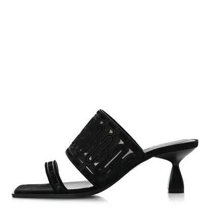 Hermes Suede Goatskin Mesh Joia 55 Mule Sandals 36 Black 1 of 11