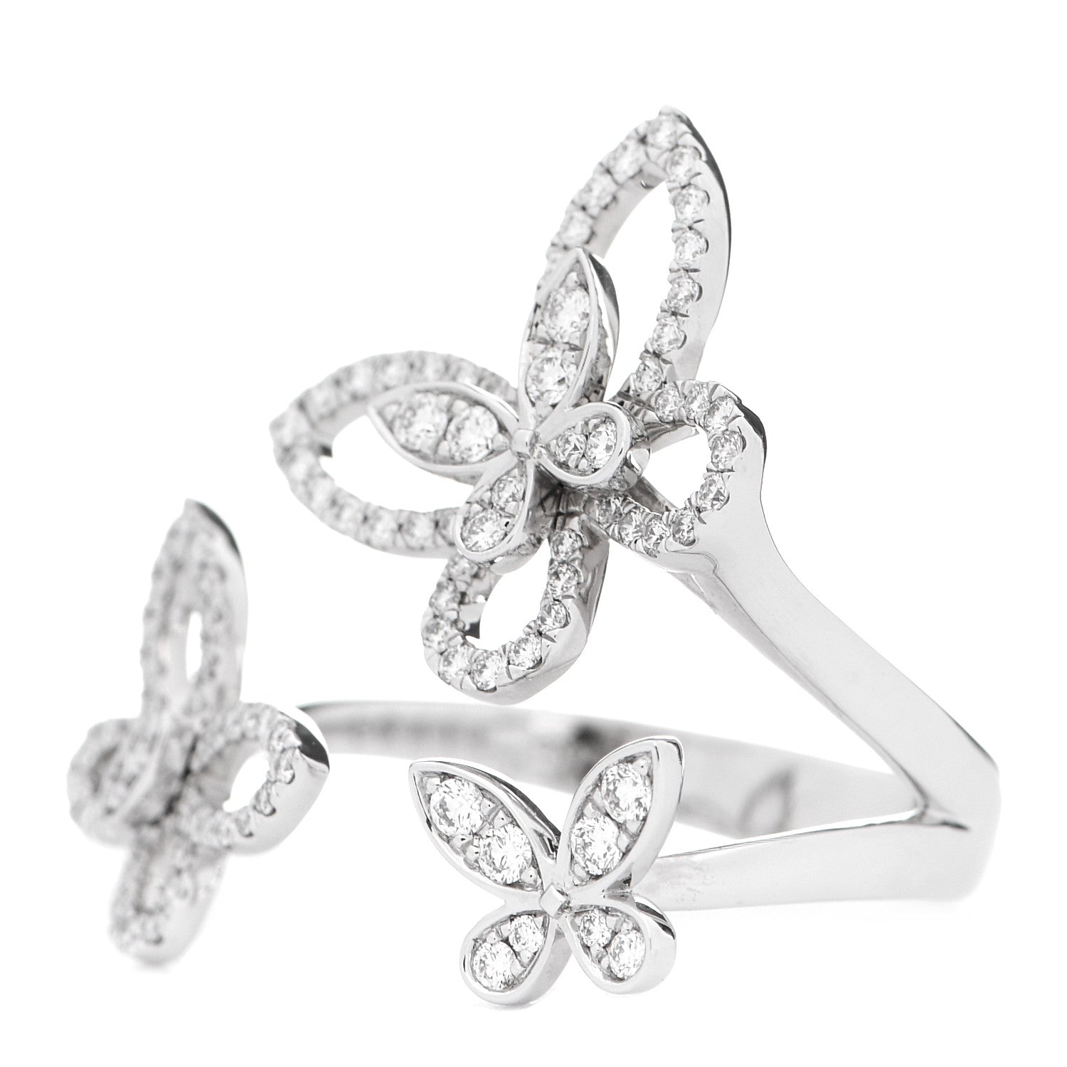Graff 18K White Gold Diamond Triple Butterfly Silhouette Ring 53 6.5 3 of 8