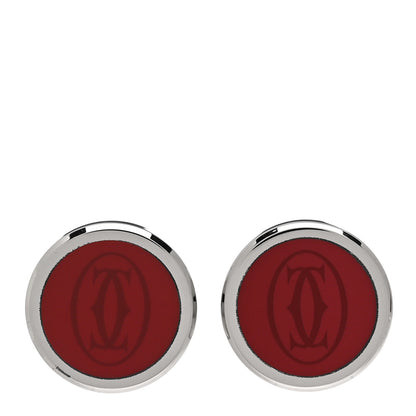 Cartier Sterling Silver Lacquer Double C Logo Cufflinks Red 1 of 5
