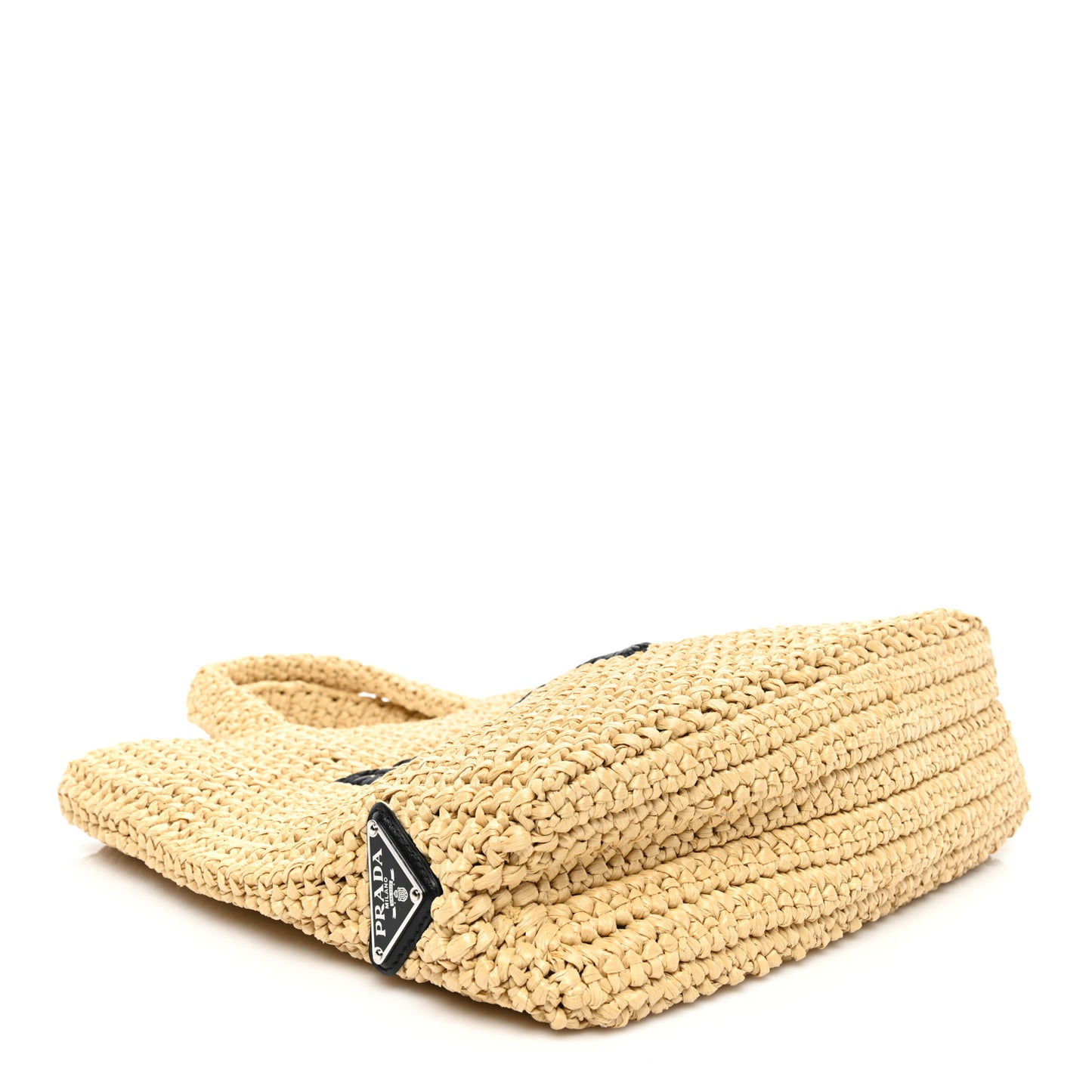 Yarn Raffia Effect Crochet Embroidered Small Logo Tote Naturale