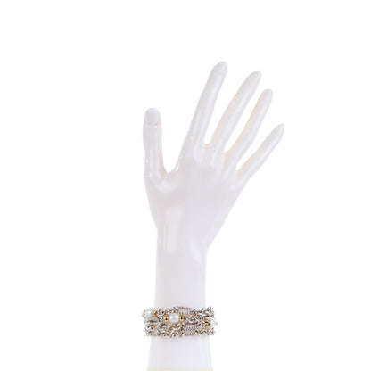 David Yurman Sterling Silver 18K Yellow Gold Pearl 10mm Four-Row Chain Bracelet 2 of 5
