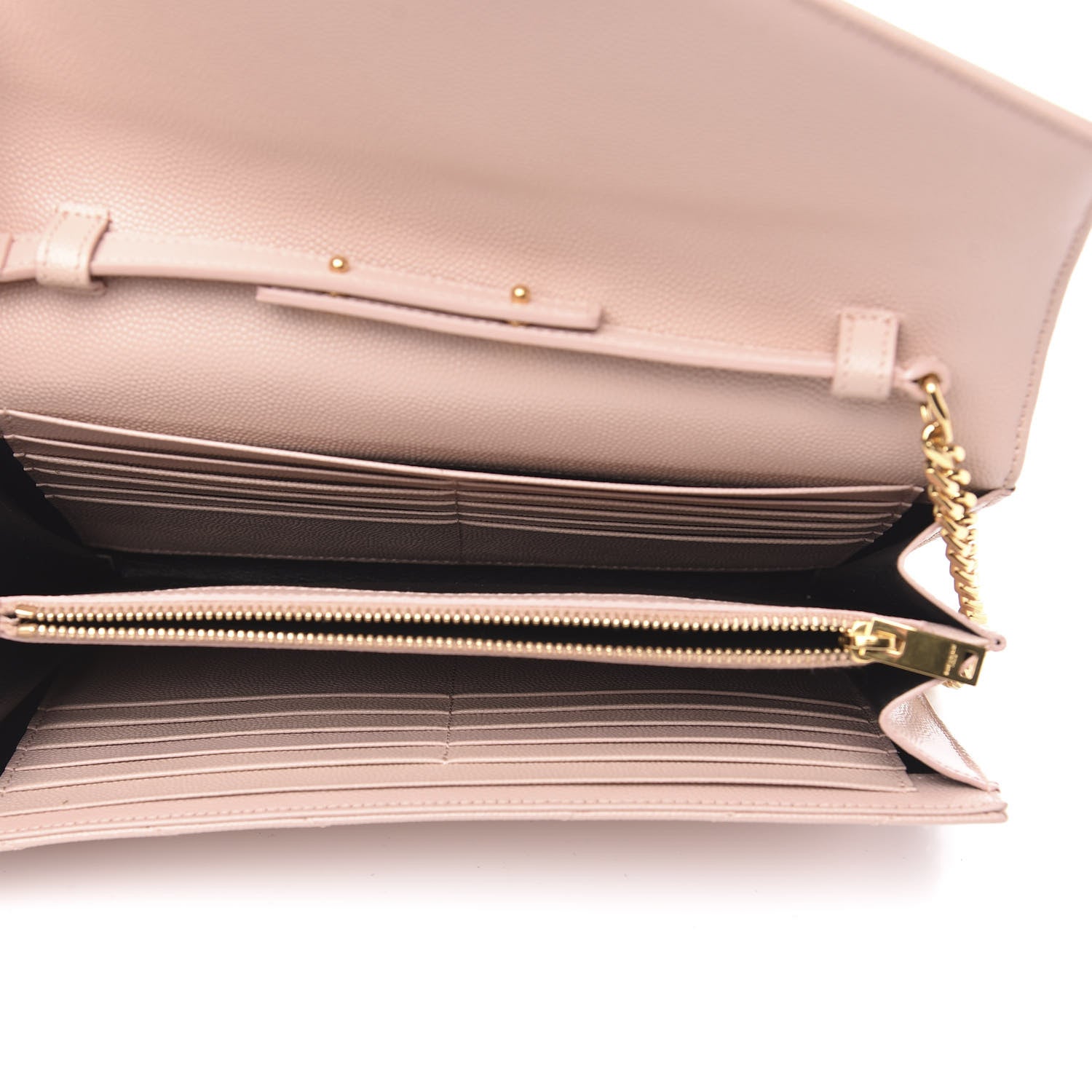 Saint Laurent Grain De Poudre Matelasse Chevron Monogram Chain Wallet Pale Blush 5 of 9
