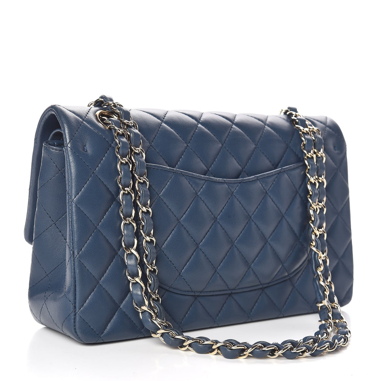 Lambskin Quilted Medium Double Flap Blue