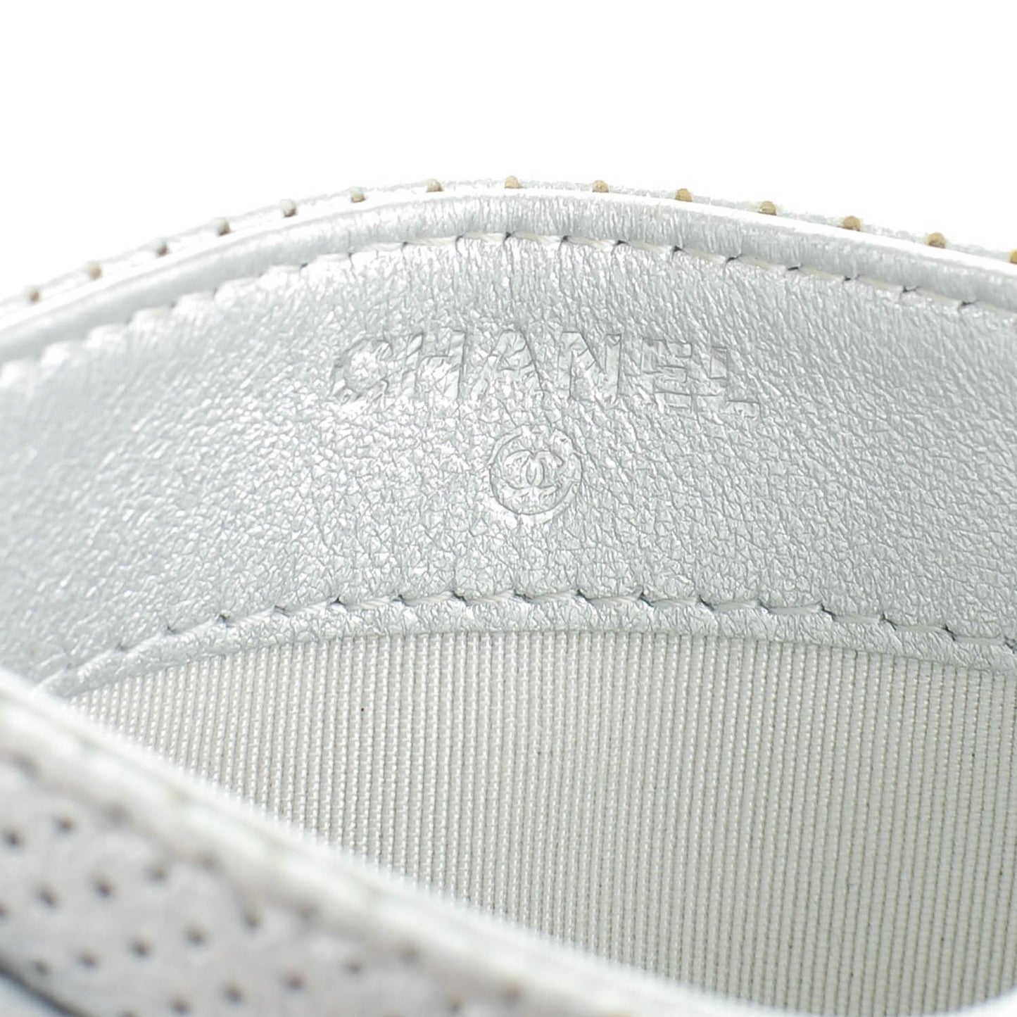 Perforated Lambskin Quilted Card Holder Light Silver