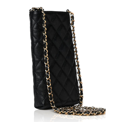 Chanel Caviar Quilted French New Wave Phone Holder With Chain Black 2 of 12