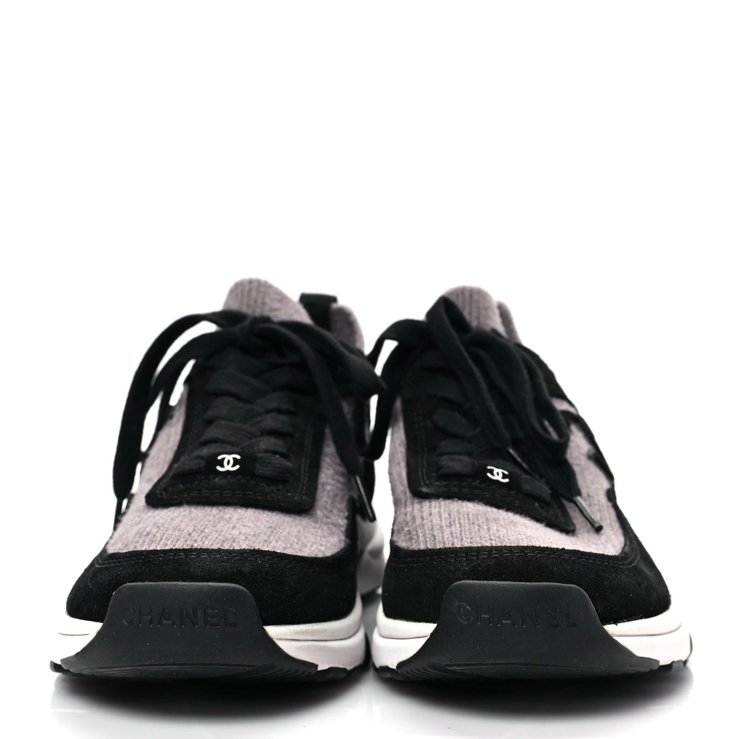 Fabric Suede Calfskin CC Sneakers 36.5 Grey Black