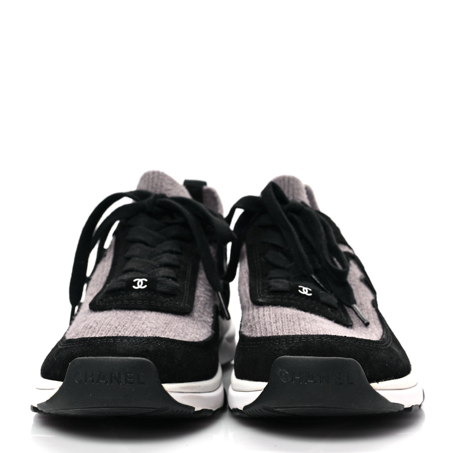 Chanel Fabric Suede Calfskin CC Sneakers 36.5 Grey Black 2 of 8