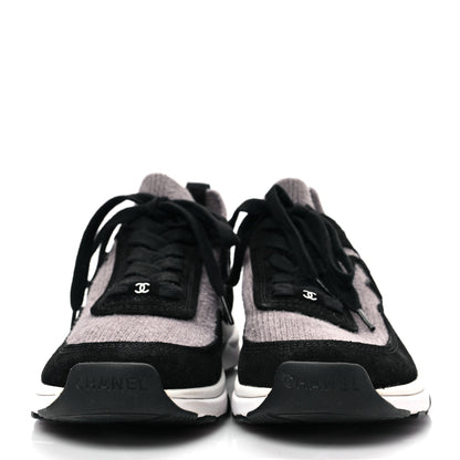 Chanel Fabric Suede Calfskin CC Sneakers 36.5 Grey Black 2 of 8