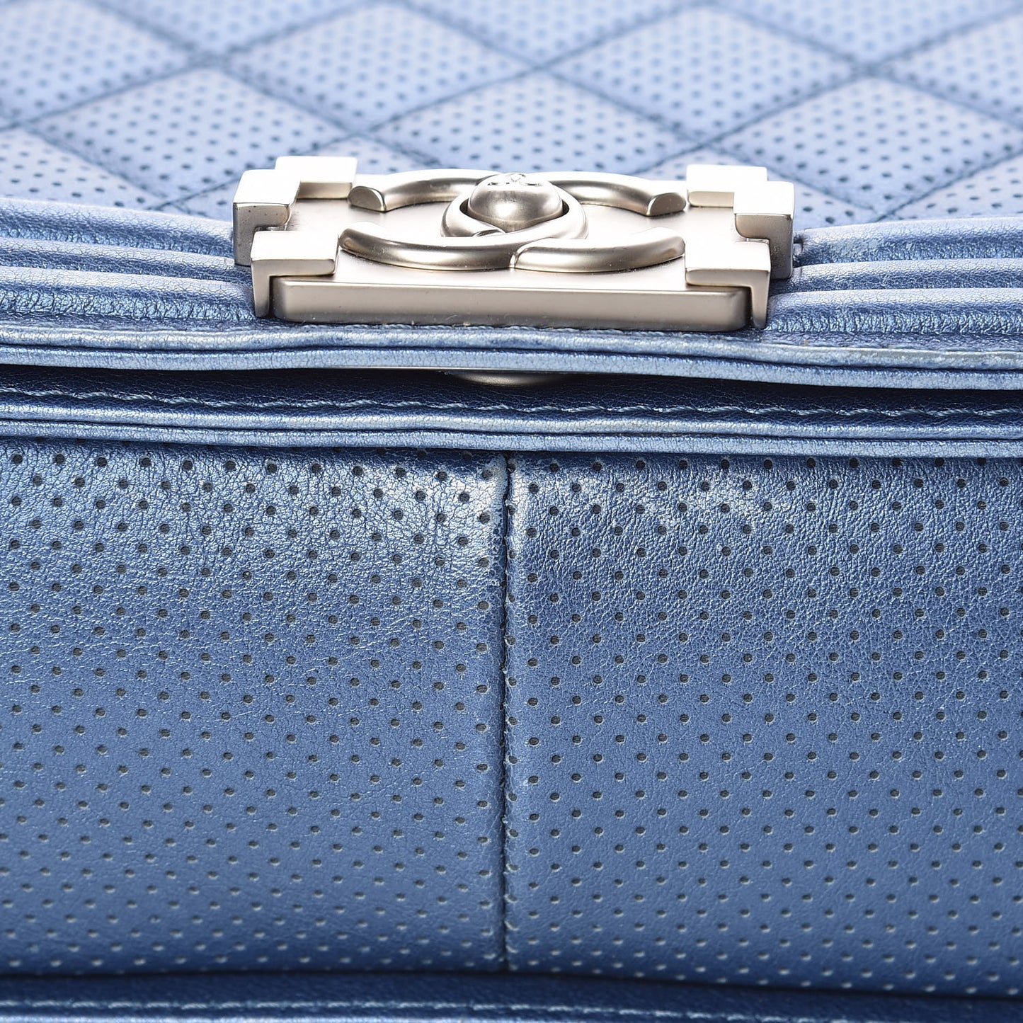 Metallic Lambskin Perforated New Medium Boy Flap Blue