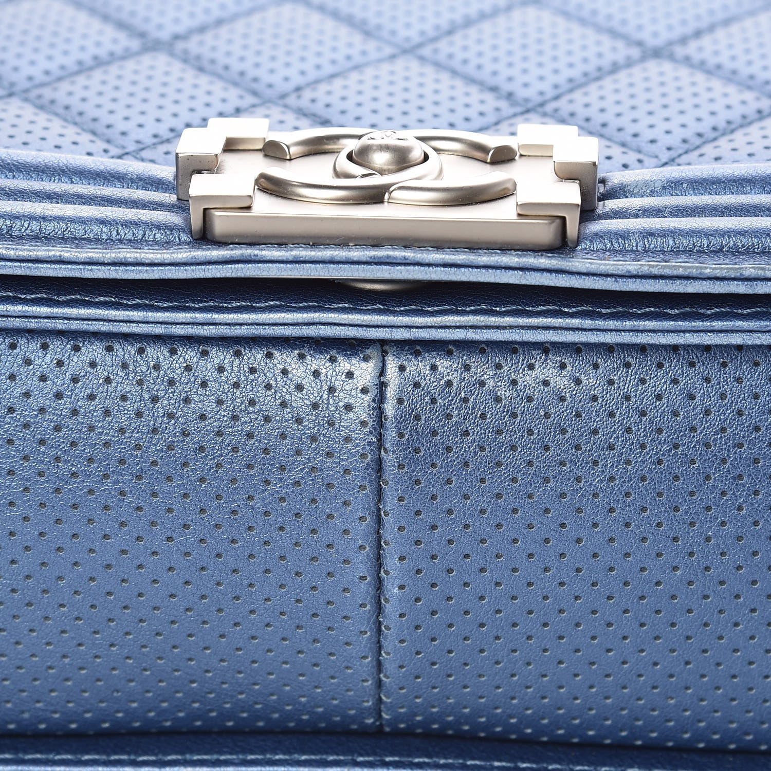 Chanel Metallic Lambskin Perforated New Medium Boy Flap Blue 14 of 20