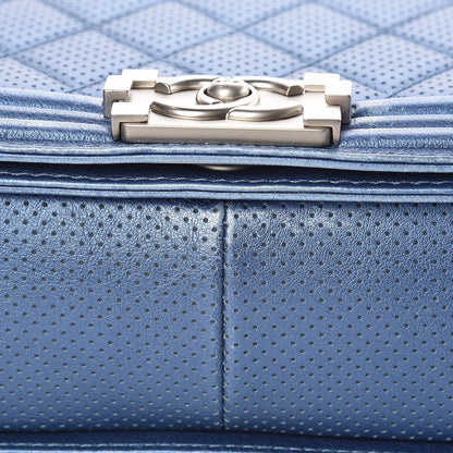 Chanel Metallic Lambskin Perforated New Medium Boy Flap Blue 14 of 20