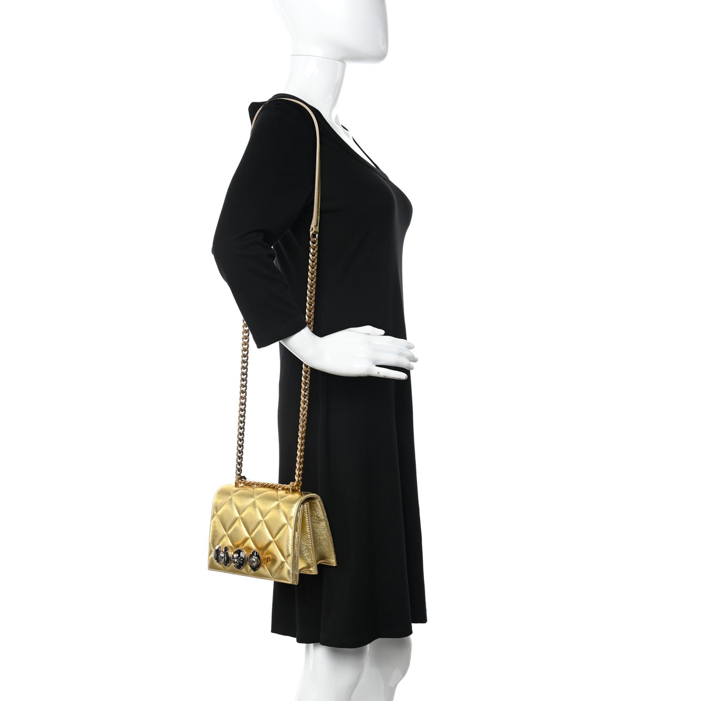 Metallic Calfskin Quilted Knuckle Shoulder Bag Gold