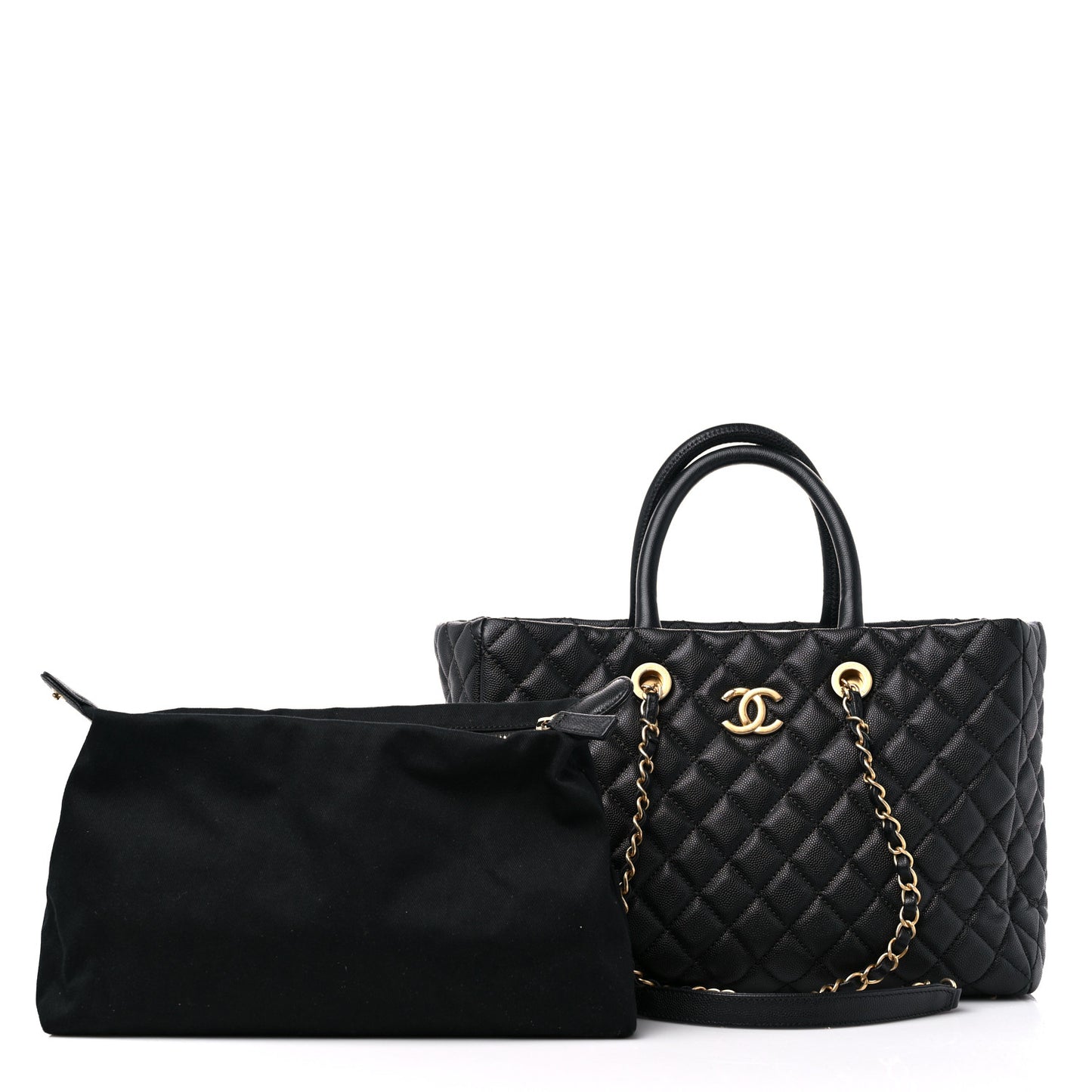 Caviar Quilted Coco Handle Shopping Tote Black