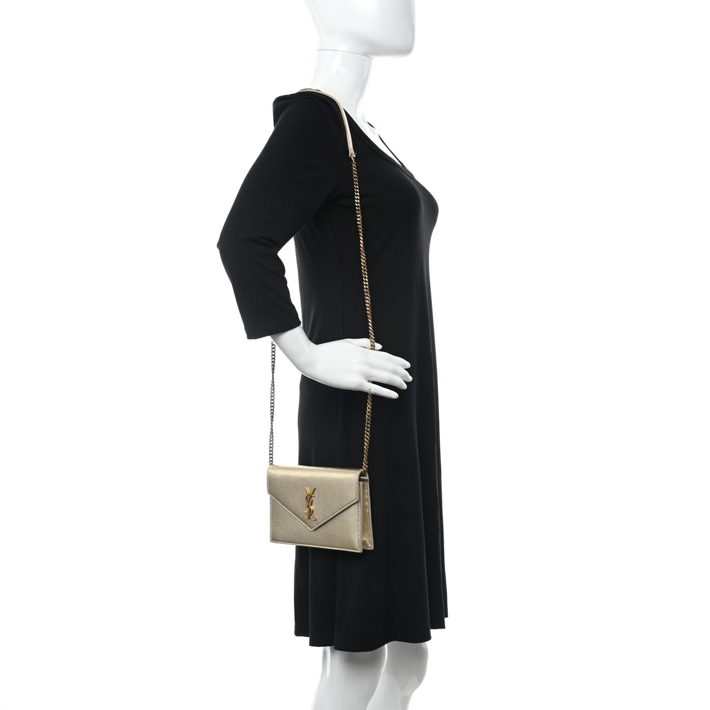 Metallic Calfskin Monogram Envelope Chain Wallet Gold