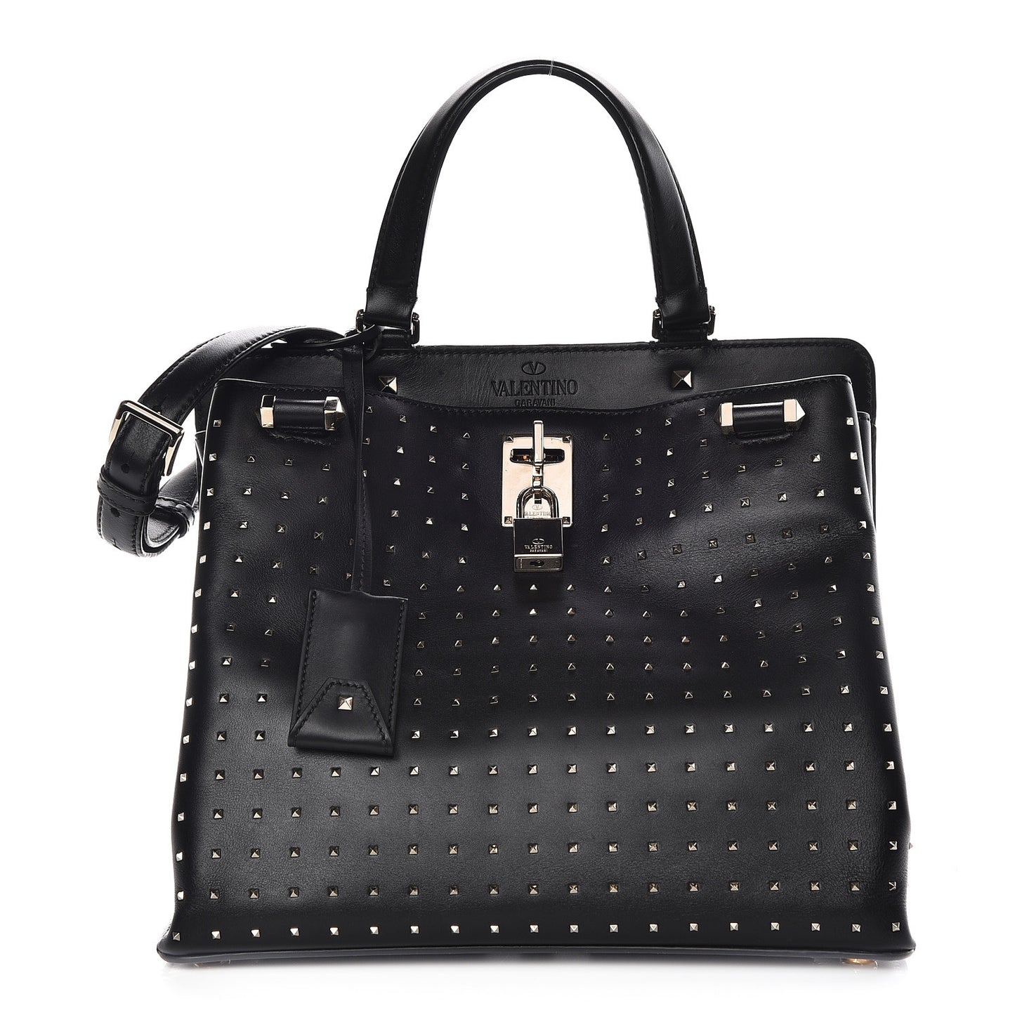 Calfskin Studded Medium Joylock Satchel Black