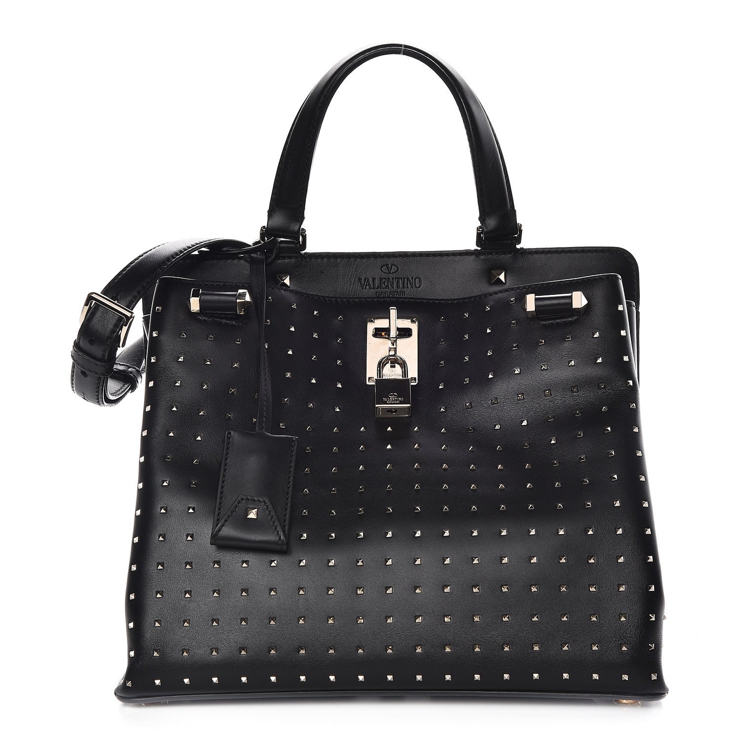 Valentino Garavani Calfskin Studded Medium Joylock Satchel Black 1 of 17