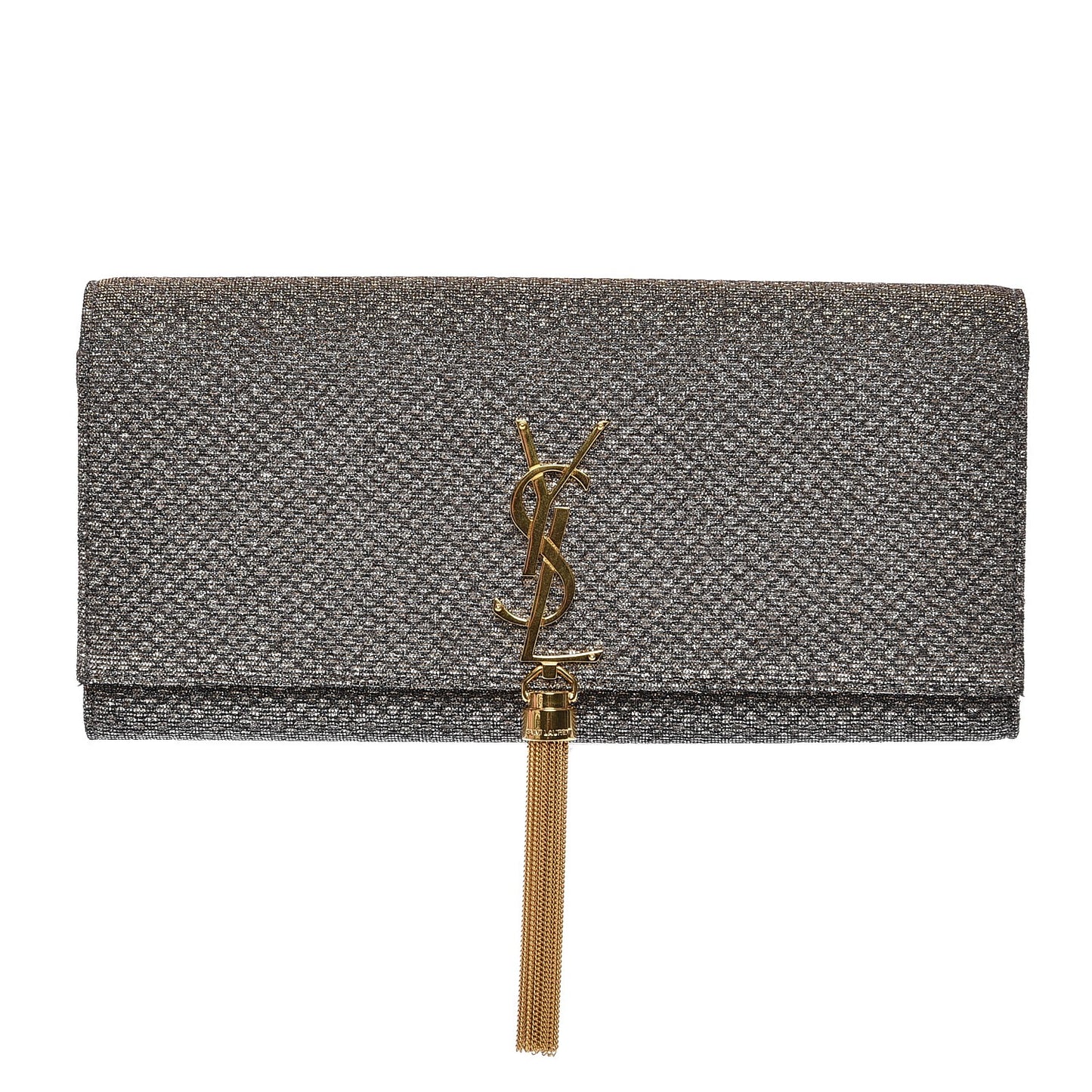 Metallic Canvas Woven Classic Monogram Kate Tassel Clutch Silver Gold