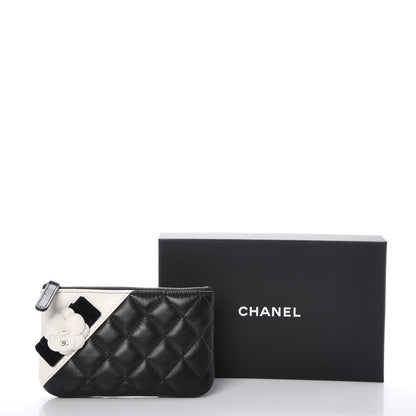 Chanel Lambskin Quilted Small Camellia Cosmetic Pouch Black White 8 of 8