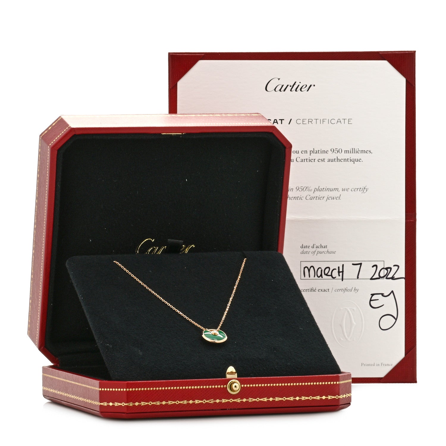 Cartier 18K Pink Gold Diamond Malachite XS Amulette de Cartier Pendant Necklace 4 of 4