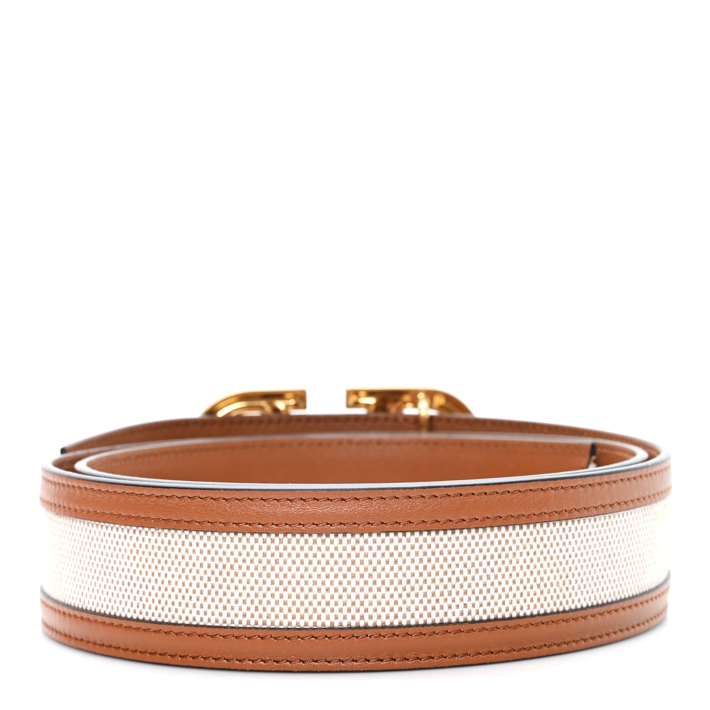 Canvas Glossy Calfskin VLogo 90 36 Belt Saddle Brown