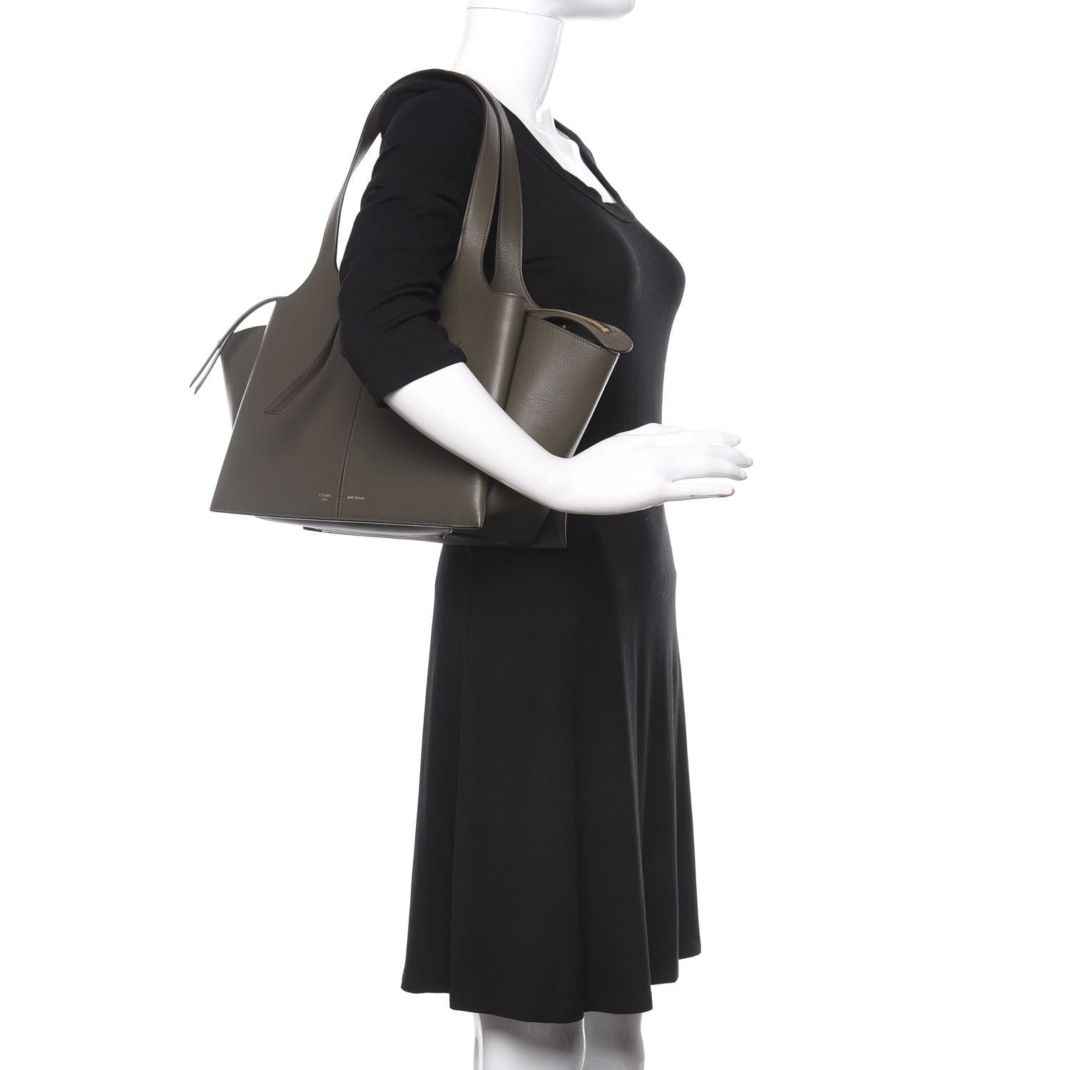 Celine Calfskin Small Tri-Fold Shoulder Bag Anthracite 2 of 10