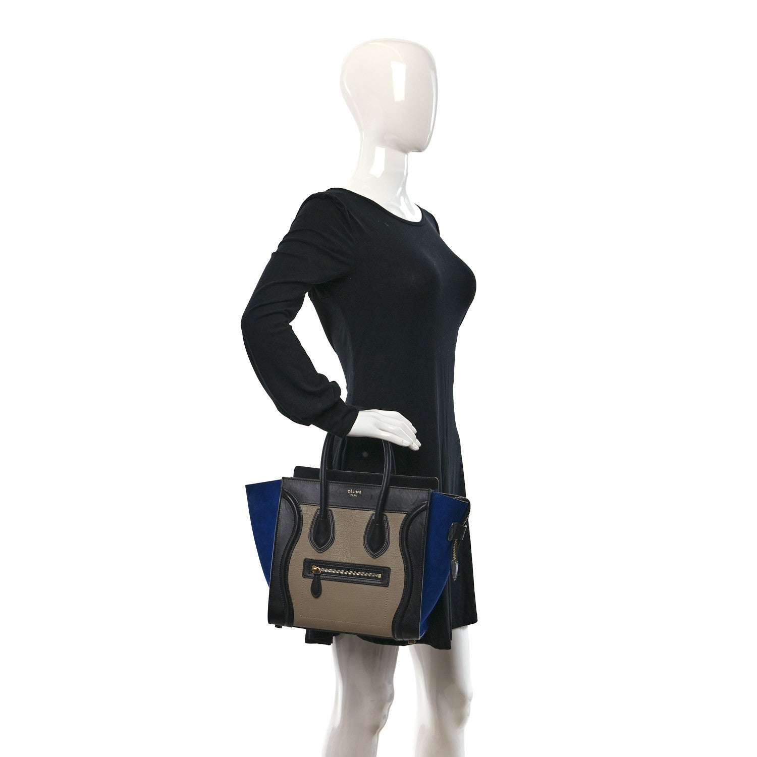 Celine Elephant Calfskin Suede Micro Tri-Color Luggage Sand 2 of 10