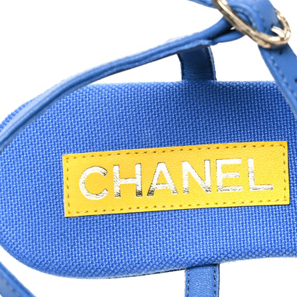 Chanel Lambskin CC Logo Thong Sandals 37 Blue 7 of 9
