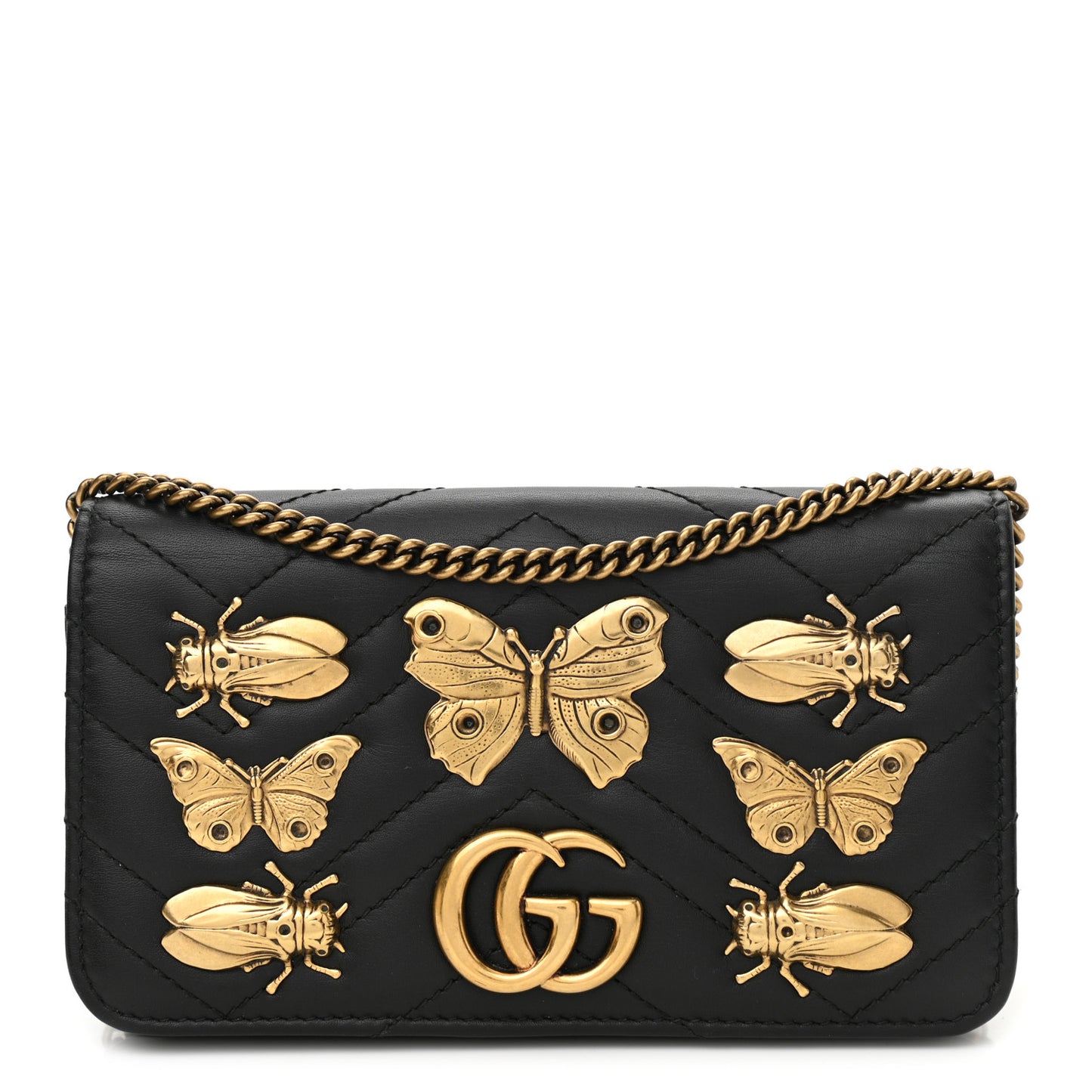 Calfskin Matelasse Mini Animal Studs GG Marmont Bag Black