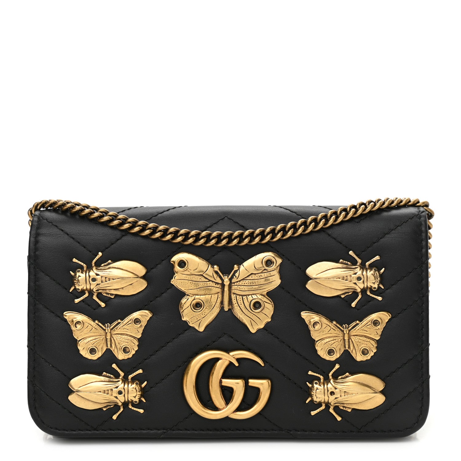Gucci Calfskin Matelasse Mini Animal Studs GG Marmont Bag Black 1 of 10
