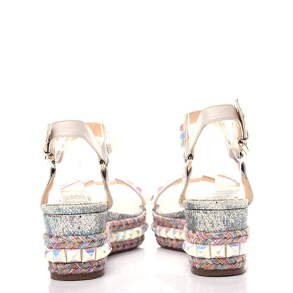 Christian Louboutin Glitter Luminor Cataclou 60 Platform Sandals 37 Navy Dark Gun 7 of 9
