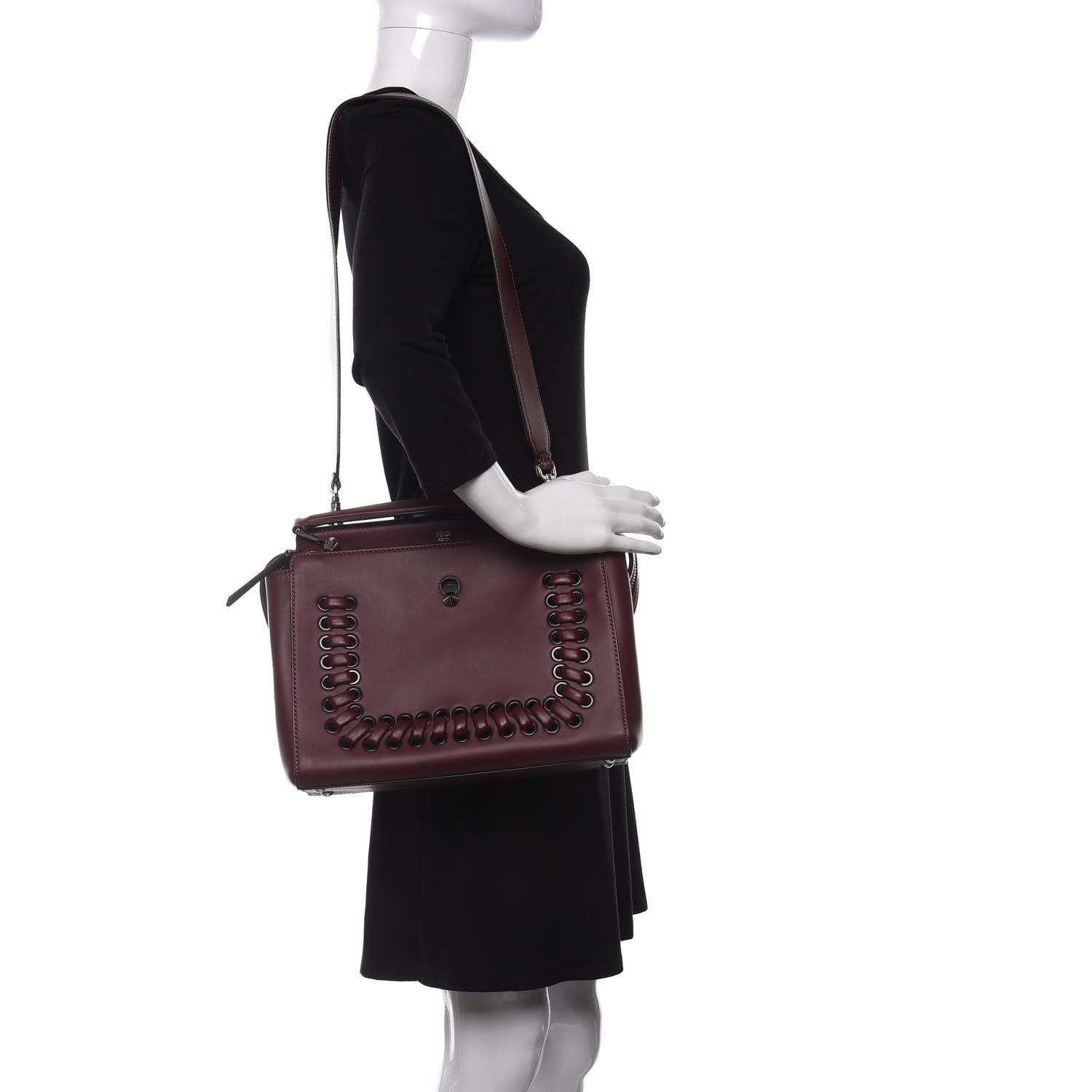 Fendi Vitello Baltico Dolce Shiny Nappa Lace Up DotCom Satchel Bordeaux 2 of 12