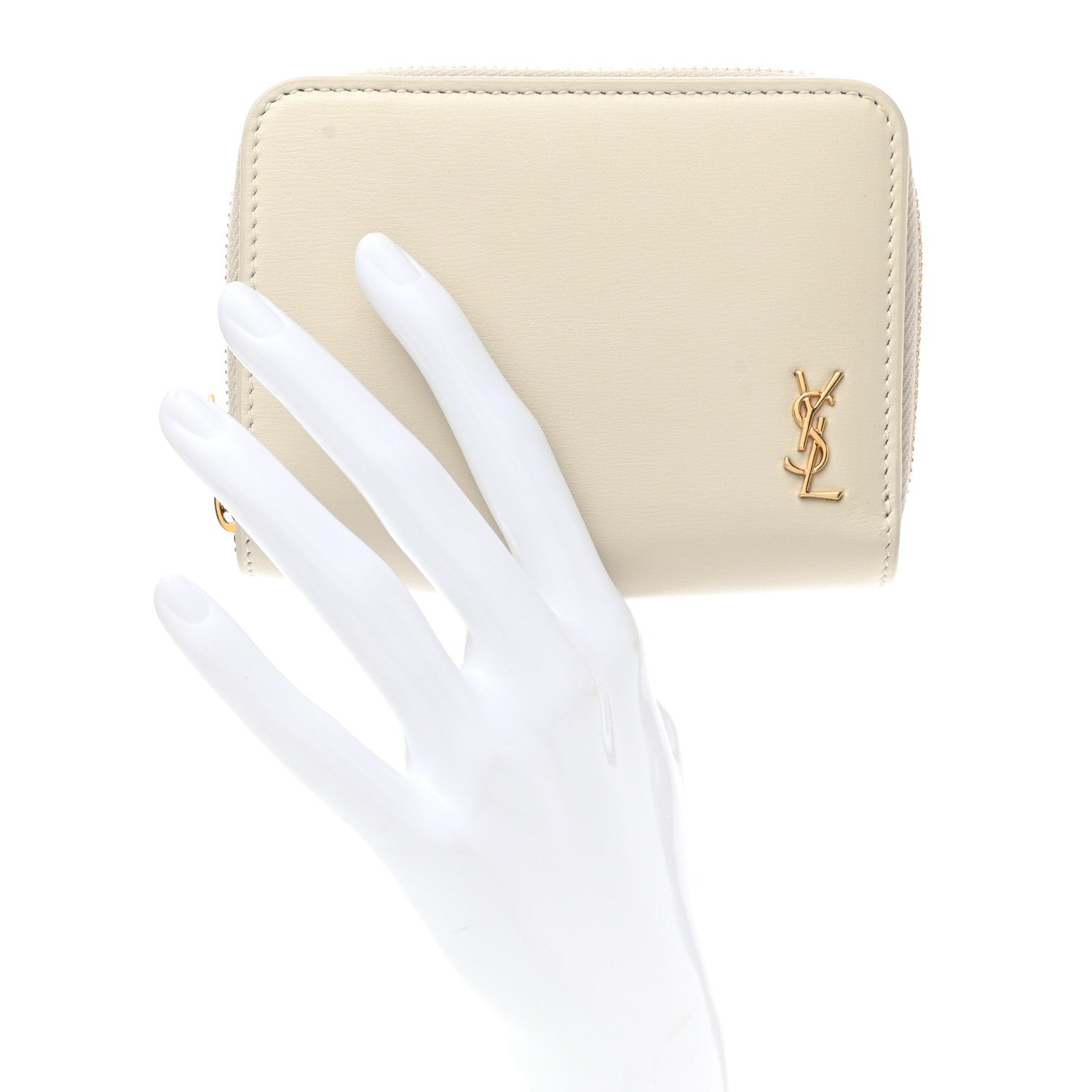 Saint Laurent Calfskin Compact Zip Around Wallet Crema Soft 2 of 7
