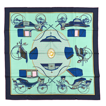 Hermes Silk Les Voitures A Transformation Scarf 90 Vert Jade Marine Rose 1 of 3