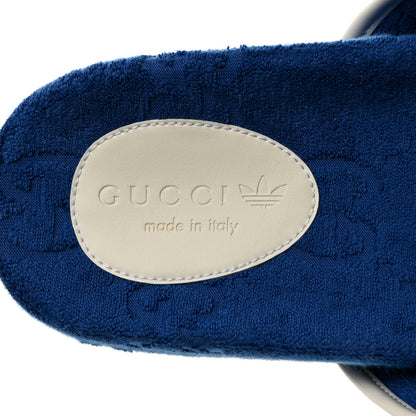 Gucci X ADIDAS Terry Cloth GG Monogram Mens Platform Sandals 9 Oriental Blue Mystic White 6 of 8