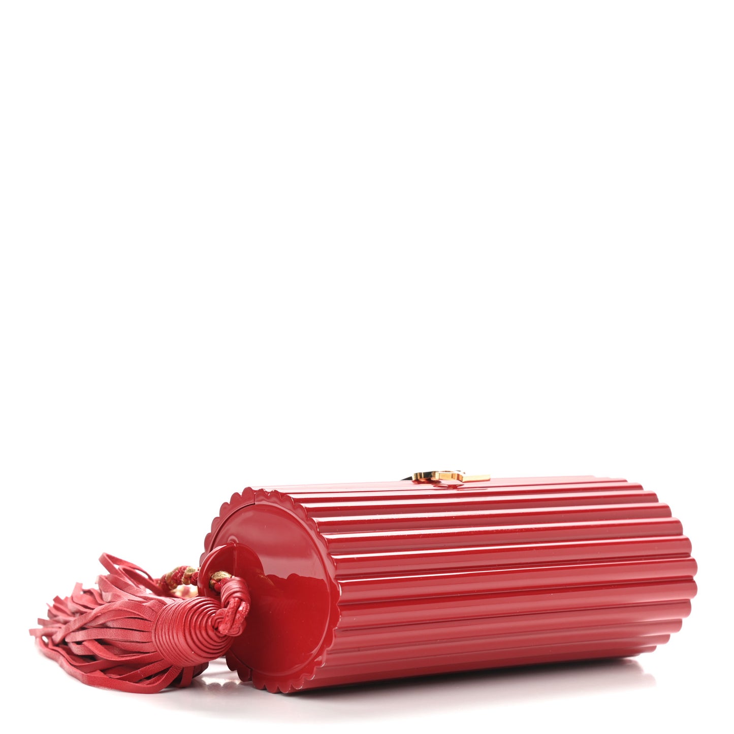Ribbed Plexiglass Lambskin Fringe Monogram Opium Box Bag Red