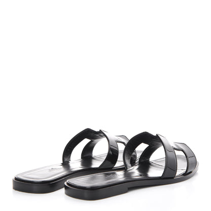 Hermes Patent Oran Sandals 37.5 Black 4 of 12