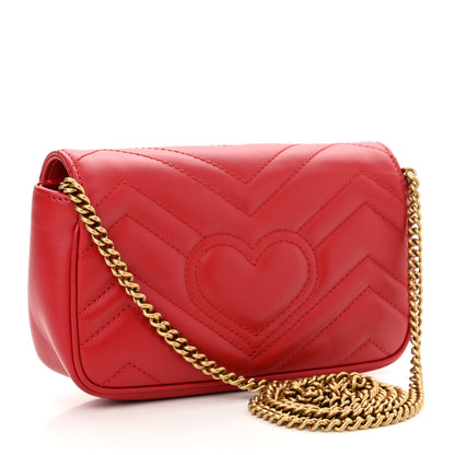 Gucci Calfskin Matelasse Super Mini GG Marmont Shoulder Bag Hibiscus Red 3 of 10