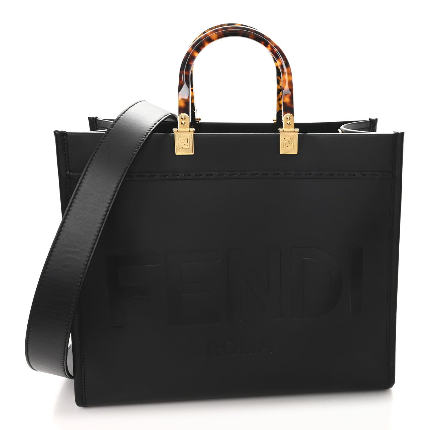 Vitello King Plexiglass Medium Fendi Sunshine Shopper Tote Black