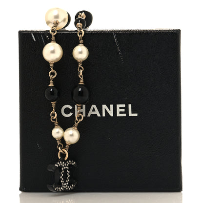 Chanel Pearl Crystal Bead CC Necklace Silver Black 5 of 5