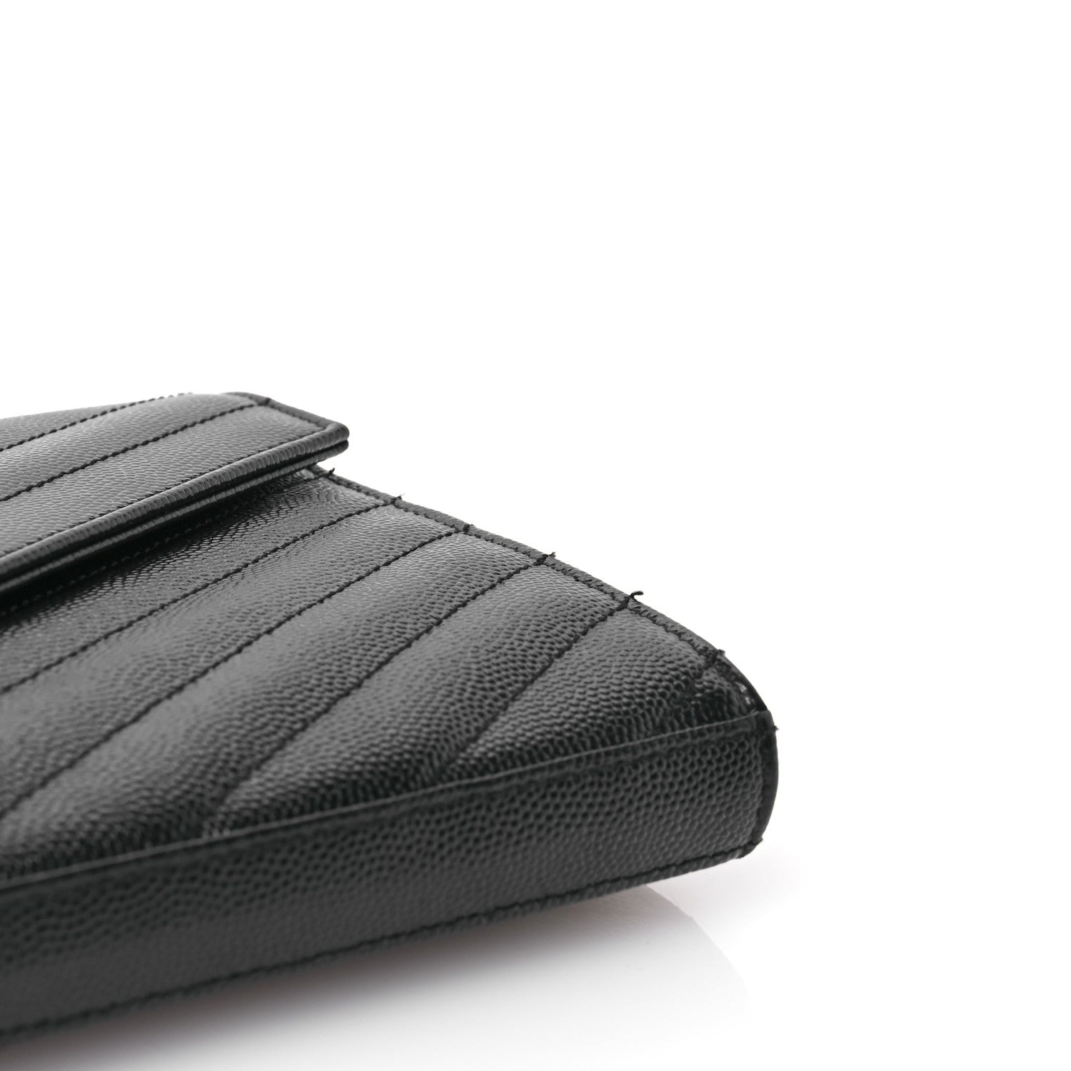 Saint Laurent Grain De Poudre Matelasse Chevron Monogram Chain Wallet Black 11 of 15