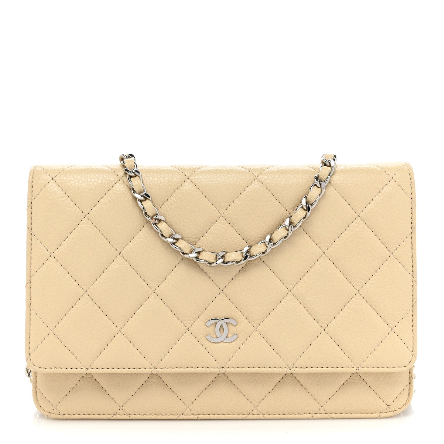 Caviar Quilted Wallet On Chain WOC Beige