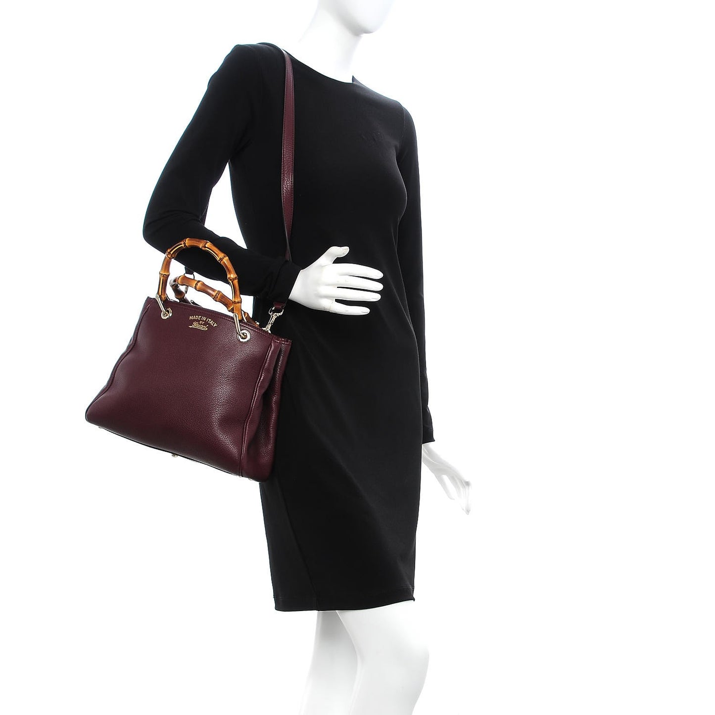 Calfskin Small Bamboo Shopper Tote Burgundy